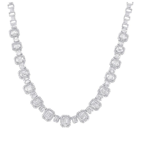 7.73 Ctw 18k White Gold Diamond Baguette Necklace