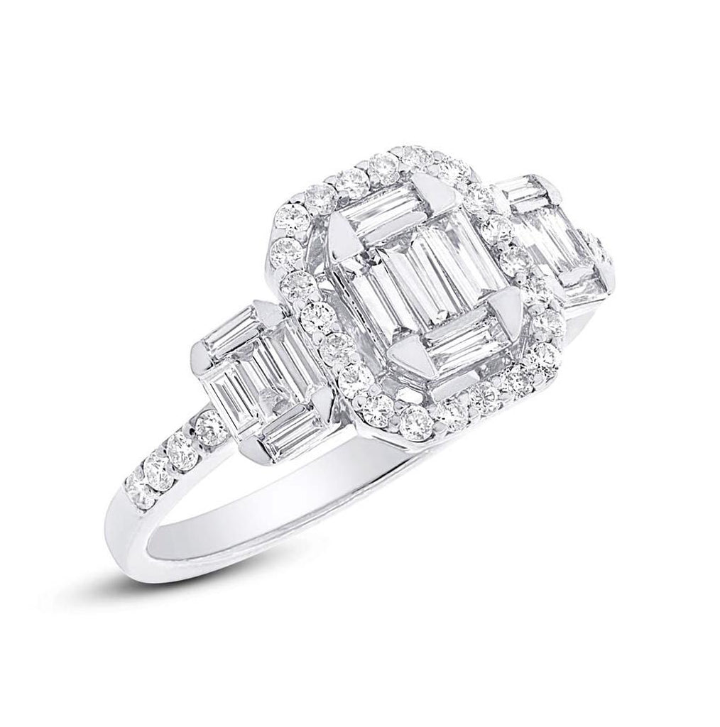 0.85 Ctw 18k White Gold Diamond Baguette Womens Ring