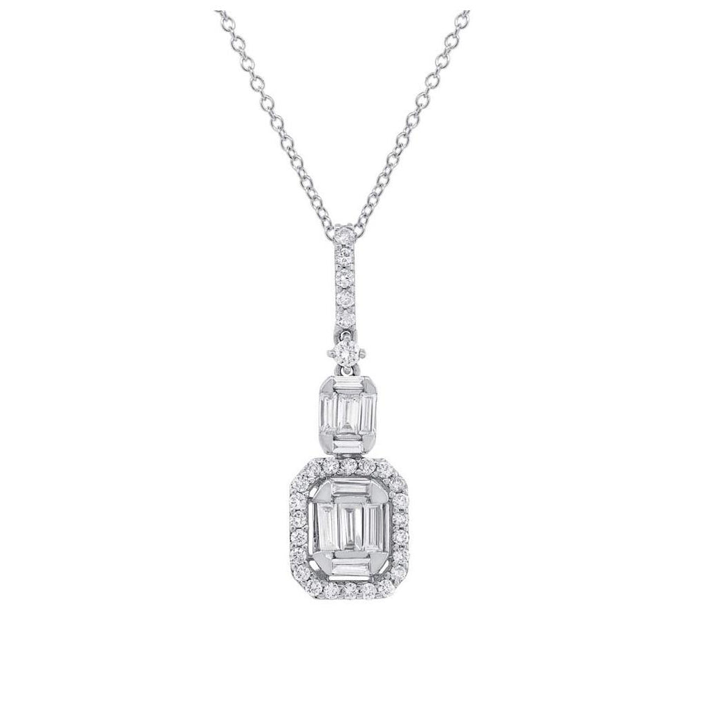 0.69 Ctw 18k White Gold Diamond Baguette Pendant Necklace With 18 Inch Chain