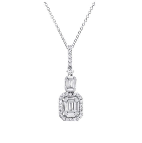 0.69 Ctw 18k White Gold Diamond Baguette Pendant Necklace With 18 Inch Chain