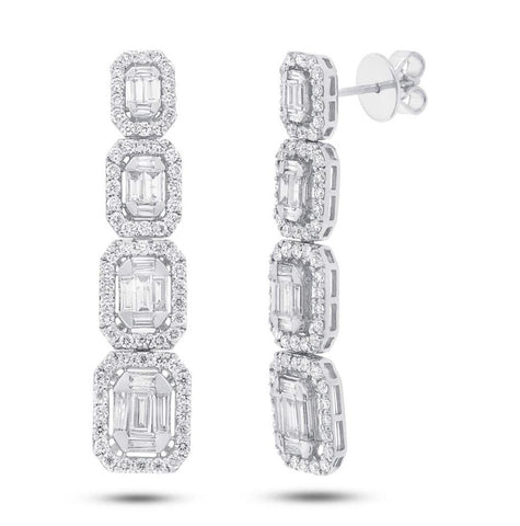 3.19 Ctw 18k White Gold Diamond Baguette Earring