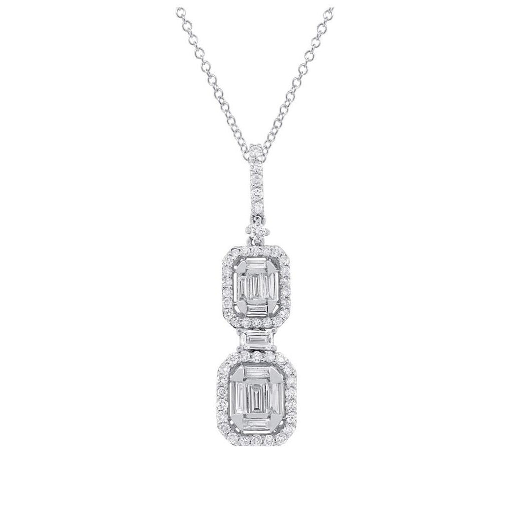 0.94 Ctw 18k White Gold Diamond Baguette Pendant Necklace With 18 Inch Chain