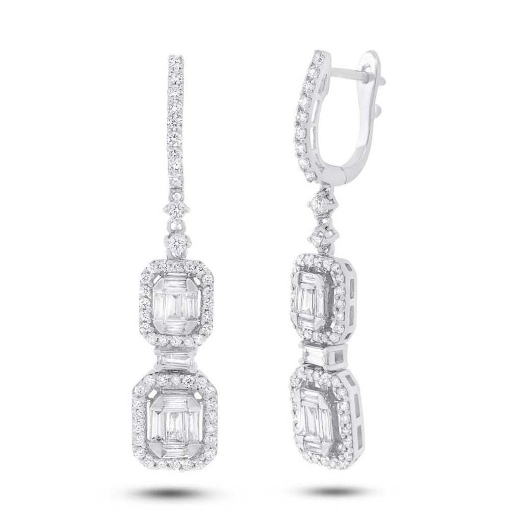 1.57 Ctw 18k White Gold Diamond Baguette Earring