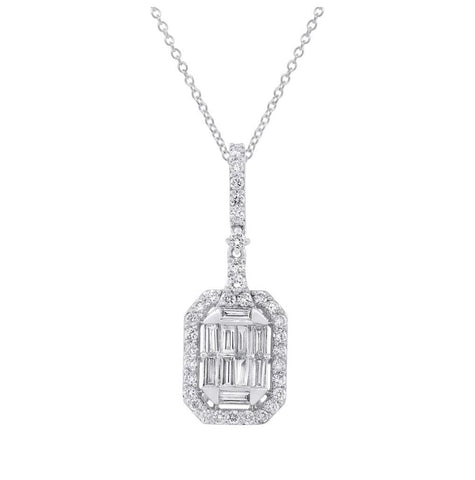 1.26 Ctw 18k White Gold Diamond Baguette Pendant Necklace With 18 Inch Chain