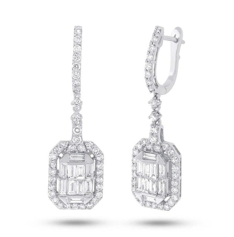 2.40 Ctw 18k White Gold Diamond Baguette Earring