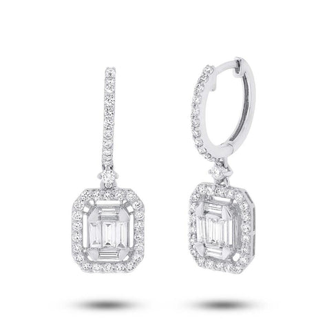 1.28 Ctw 18k White Gold Diamond Baguette Earring