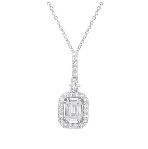 0.41 Ctw 18k White Gold Diamond Baguette Pendant Necklace With 18 Inch Chain