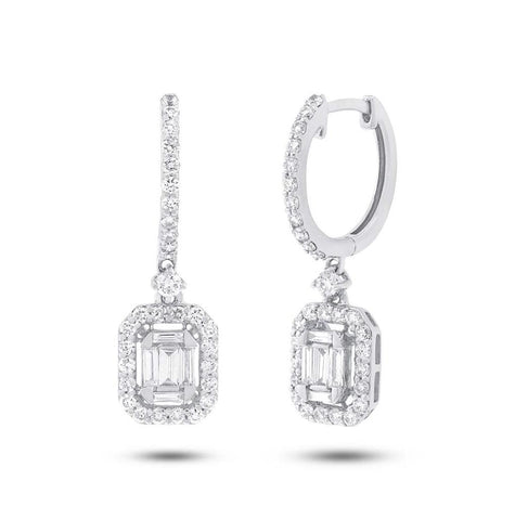 0.92 Ctw 18k White Gold Diamond Baguette Earring