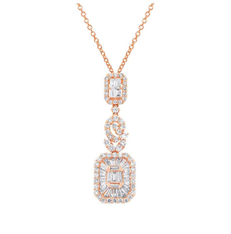 2.40 Ctw 18k Rose Gold Diamond Pendant Necklace With 18 Inch Chain