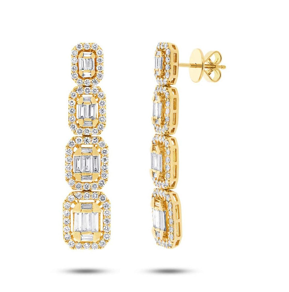 3.19 Ctw 18k Yellow Gold Diamond Baguette Earring