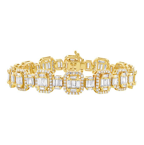 7.24 Ctw 18k Yellow Gold Diamond Baguette Bracelet