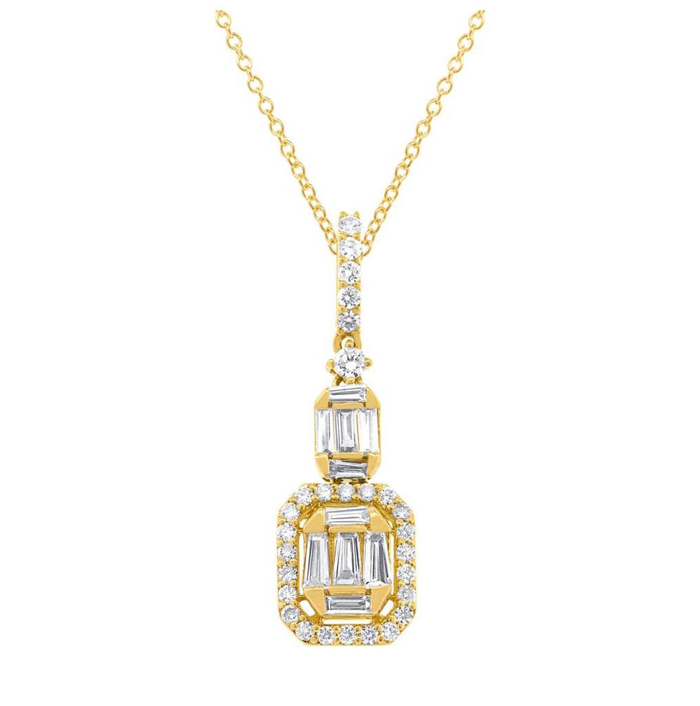 0.69 Ctw 18k Yellow Gold Diamond Baguette Pendant Necklace With 18 Inch Chain