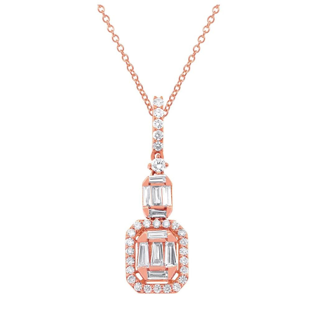 0.69 Ctw 18k Rose Gold Diamond Baguette Pendant Necklace With 18 Inch Chain