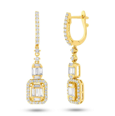 1.27 Ctw 18k Yellow Gold Diamond Baguette Earring