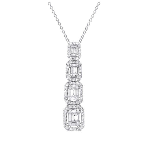 18k White Gold Diamond Baguette Pendant Necklace With 18 Inch Chain