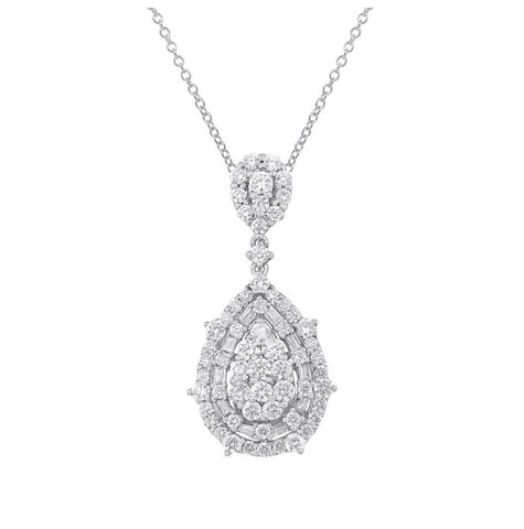 1.66 Ctw 18k White Gold Diamond Pendant Necklace With 18 Inch Chain