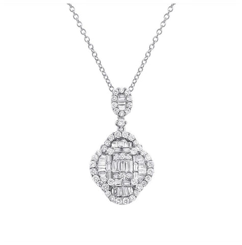 1.55 Ctw 18k White Gold Diamond Pendant Necklace With 18 Inch Chain