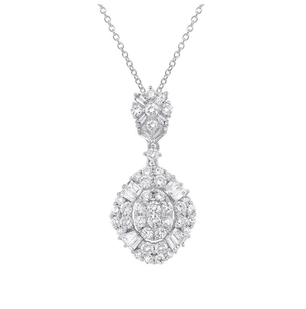 1.49 Ctw 18k White Gold Diamond Pendant Necklace With 18 Inch Chain