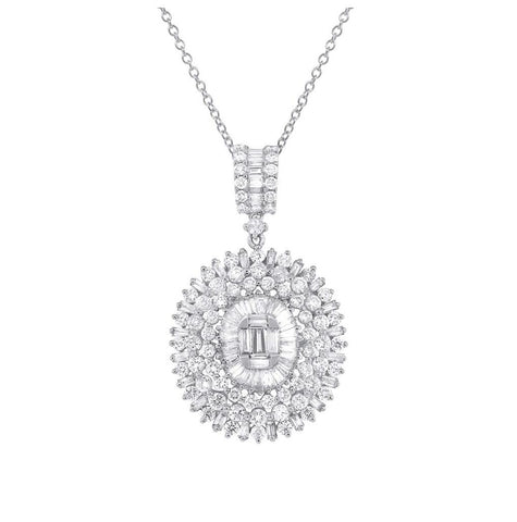 2.84 Ctw 18k White Gold Diamond Pendant Necklace With 18 Inch Chain