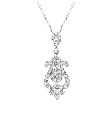 1.37 Ctw 18k White Gold Diamond Pendant Necklace With 18 Inch Chain