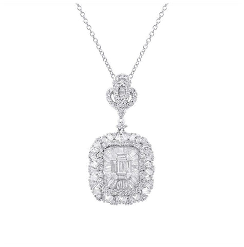 2.32 Ctw 18k White Gold Diamond Pendant Necklace With 18 Inch Chain