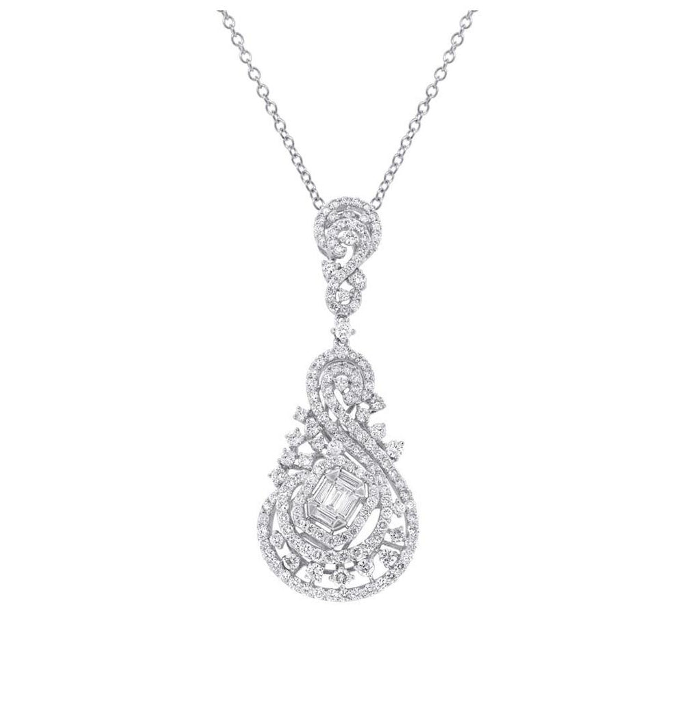 4.38 Ctw 18k White Gold Diamond Pendant Necklace With 18 Inch Chain