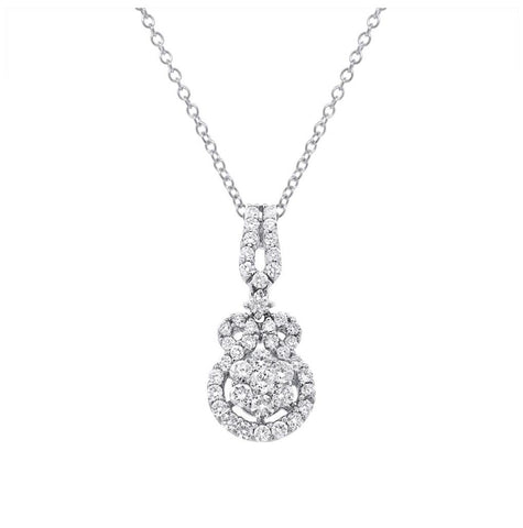 0.88 Ctw 18k White Gold Diamond Pendant Necklace With 18 Inch Chain