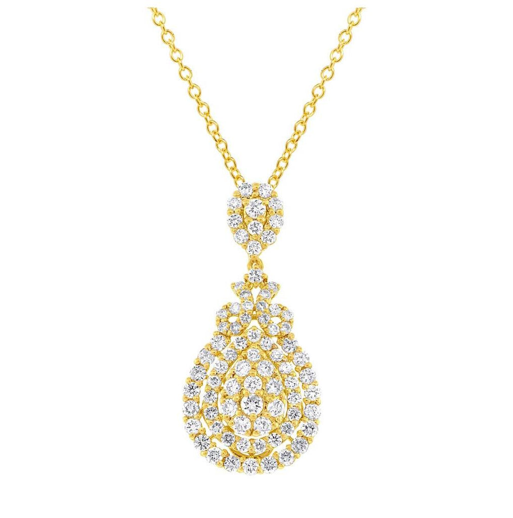 1.96 Ctw 18k Yellow Gold Diamond Pendant Necklace With 18 Inch Chain