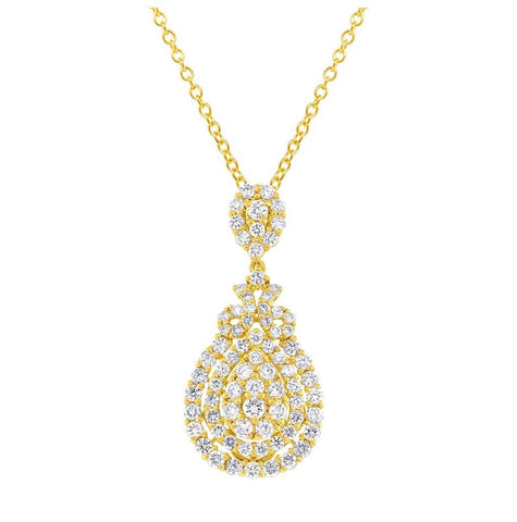 1.96 Ctw 18k Yellow Gold Diamond Pendant Necklace With 18 Inch Chain