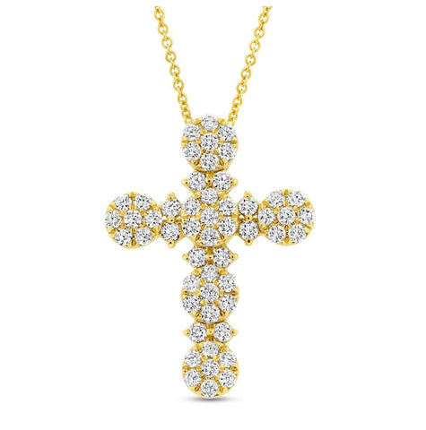 1.23 Ctw 18k Yellow Gold Diamond Cross Pendant Necklace With 18 Inch Chain