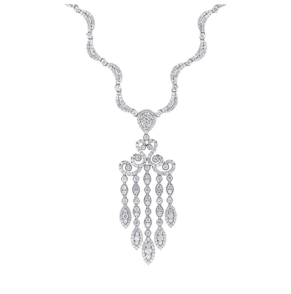 13.87 Ctw 18k White Gold Diamond Fancy Necklace