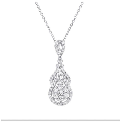 1.51 Ctw 18k White Gold Diamond Pendant Necklace With 18 Inch Chain