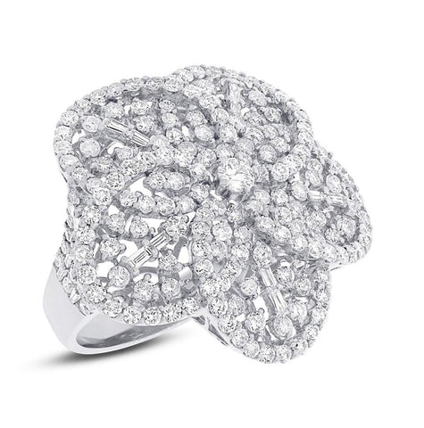 4.18 Ctw 18k White Gold Diamond Flower Ring