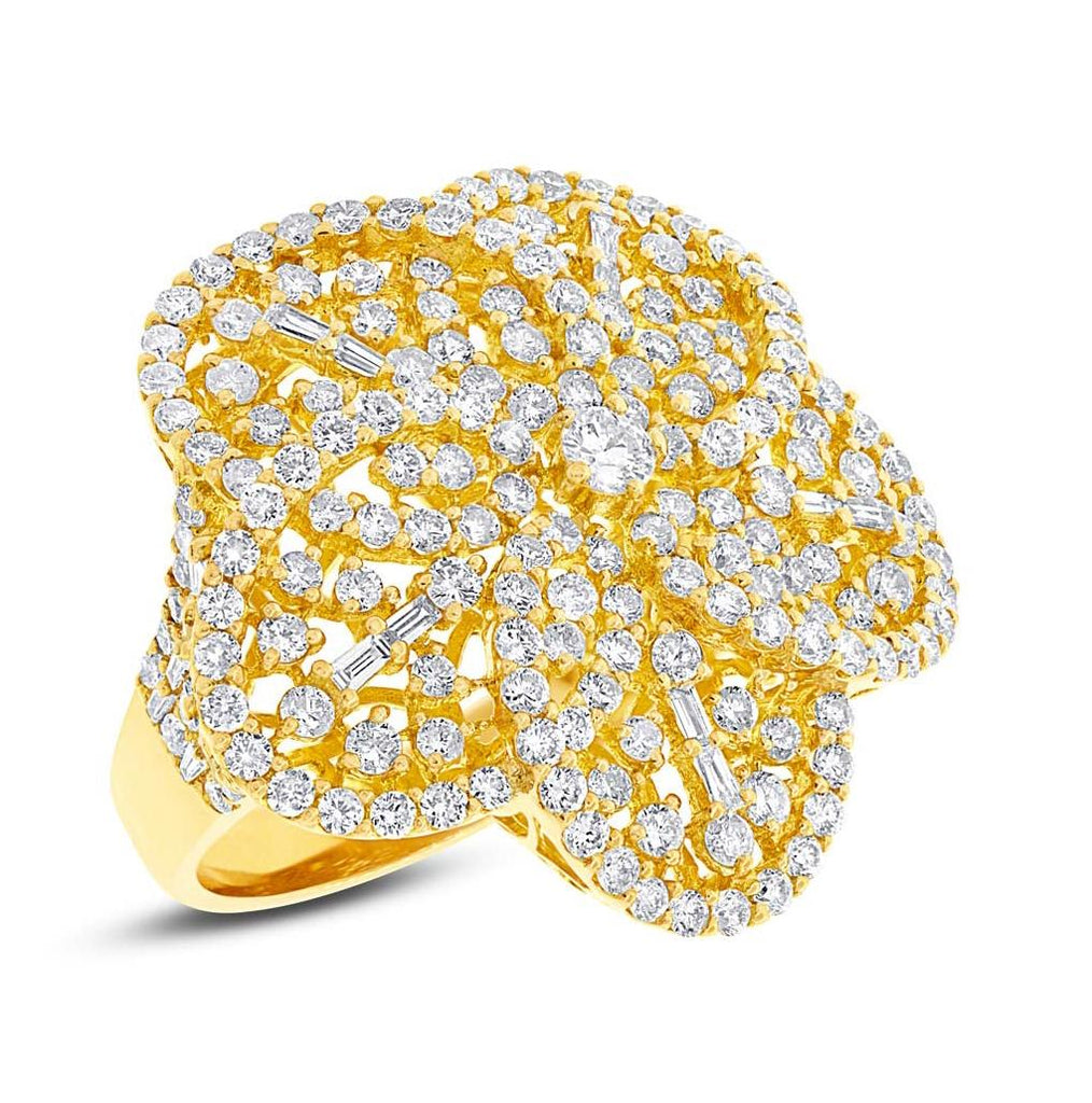 4.18 Ctw 18k Yellow Gold Diamond Flower Ring