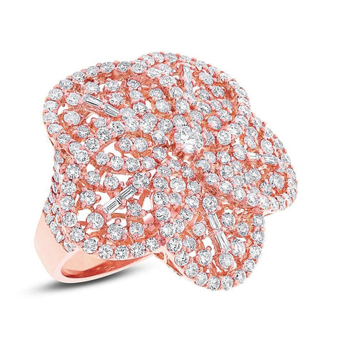 4.18 Ctw 18k Rose Gold Diamond Flower Ring