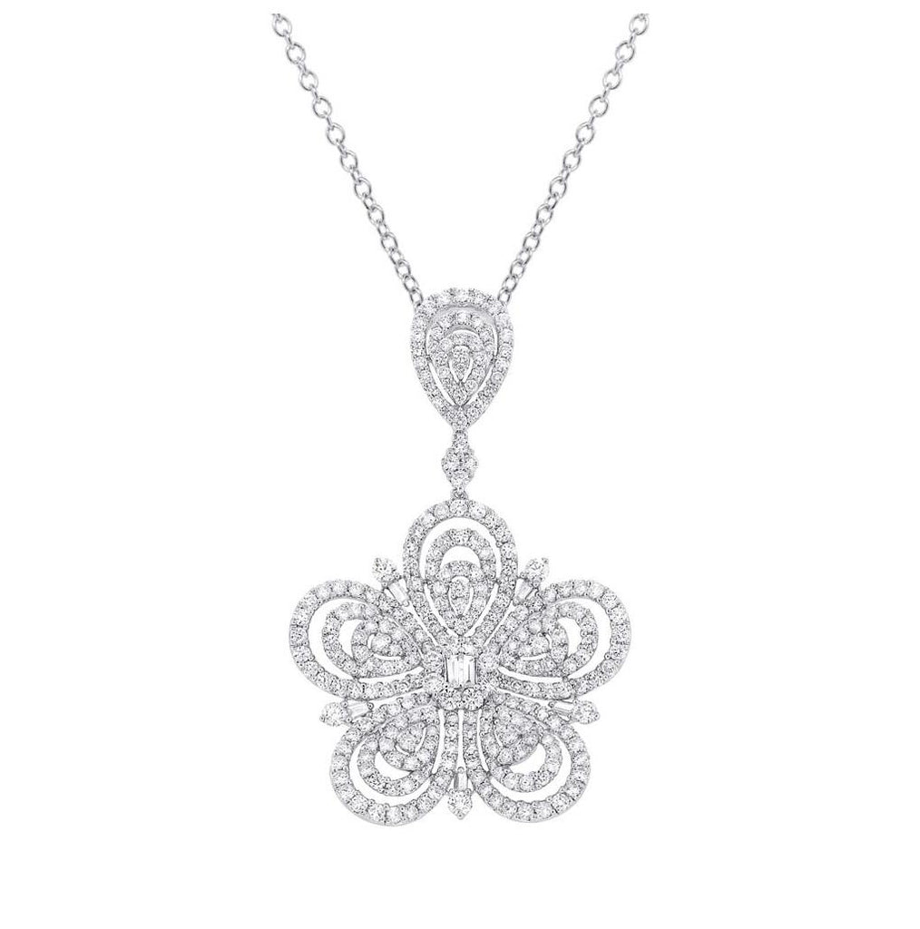 5.46 Ctw 18k White Gold Diamond Flower Pendant Necklace With 18 Inch Chain