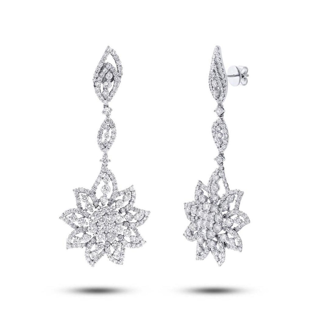 9.07 Ctw 18k White Gold Diamond Flower Earring