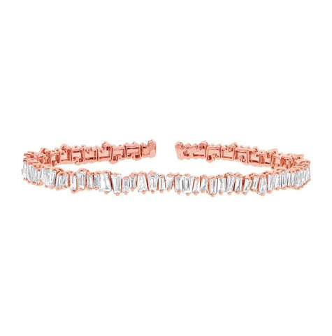 2.89 Ctw 14k Rose Gold Diamond Baguette Bangle Bracelet