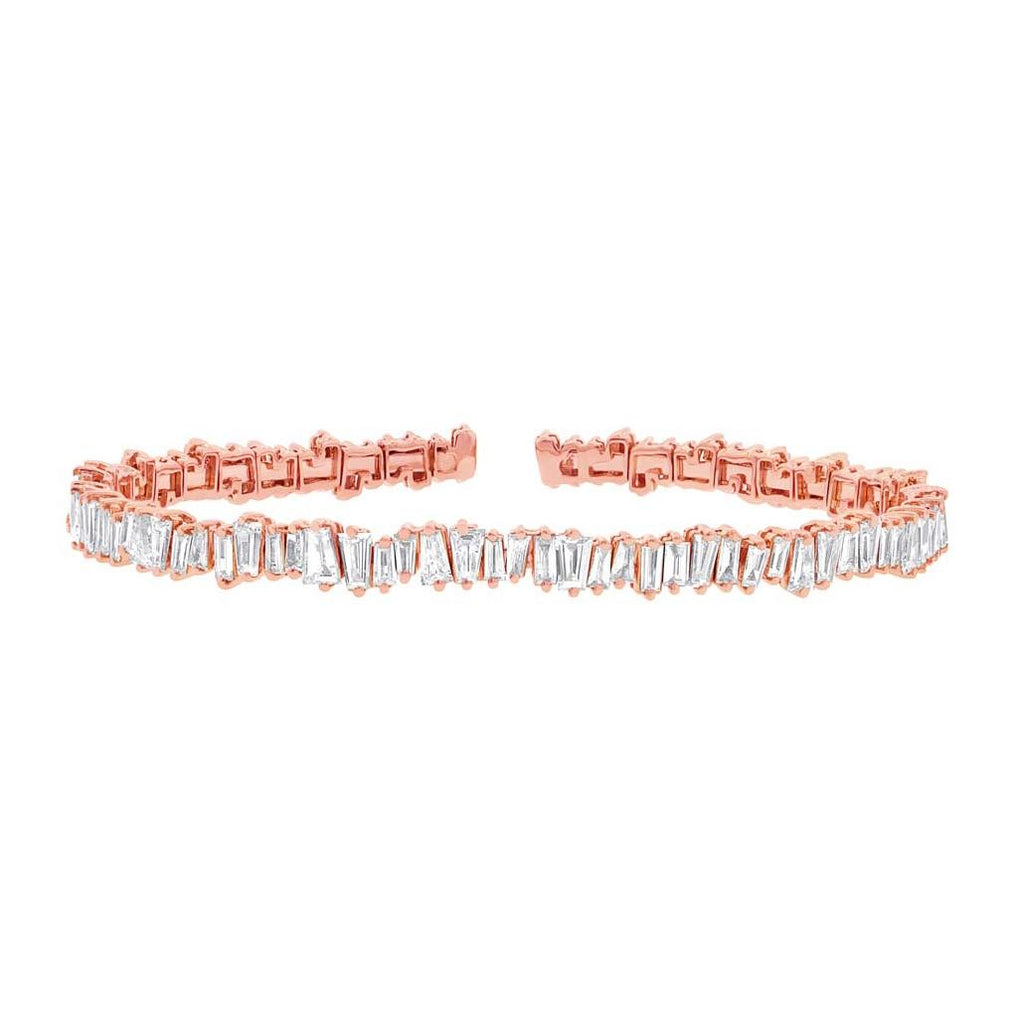 2.78 Ctw 14k Rose Gold Diamond Baguette Bangle Bracelet