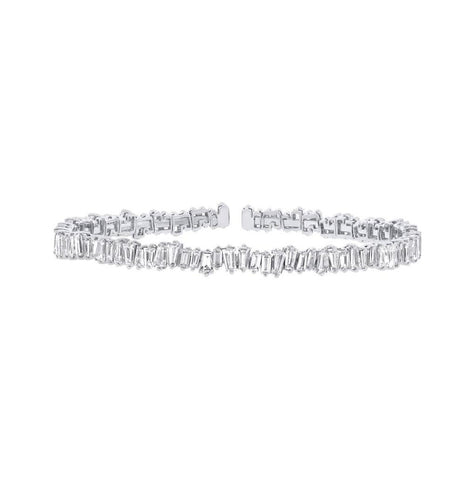 5.82 Ctw 14k White Gold Diamond Baguette Bangle Bracelet