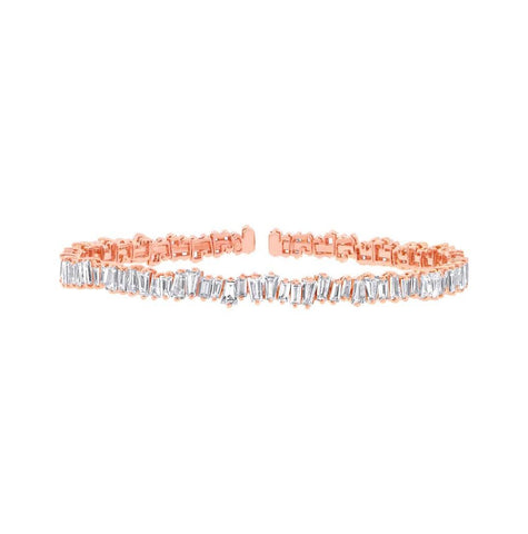 5.82 Ctw 14k Rose Gold Diamond Baguette Bangle Bracelet