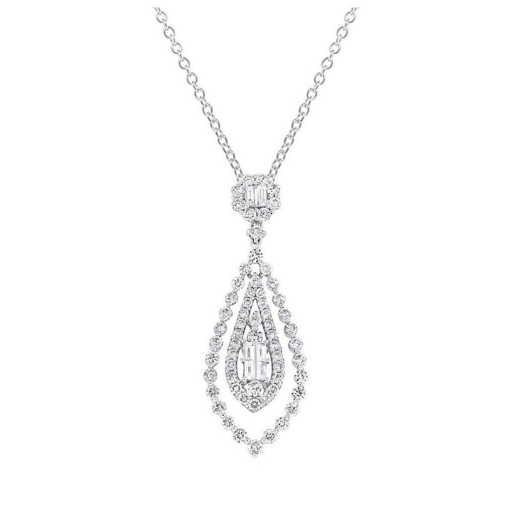 1.93 Ctw 18k White Gold Diamond Pendant Necklace With 18 Inch Chain