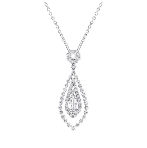 1.93 Ctw 18k White Gold Diamond Pendant Necklace With 18 Inch Chain