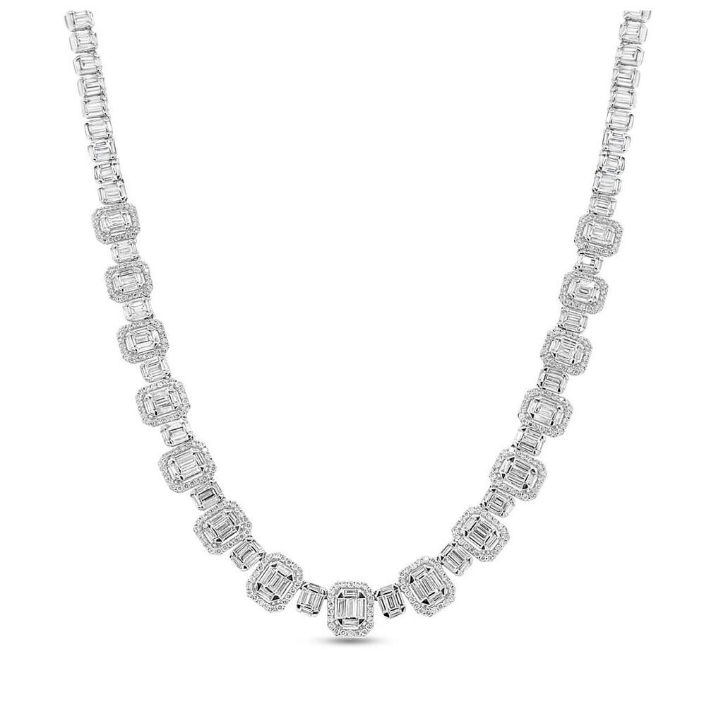 10.82 Ctw 18k White Gold Diamond Baguette Necklace