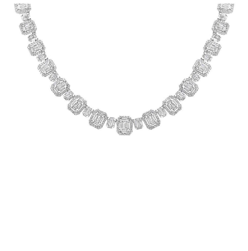 11.57 Ctw 18k White Gold Diamond Baguette Necklace