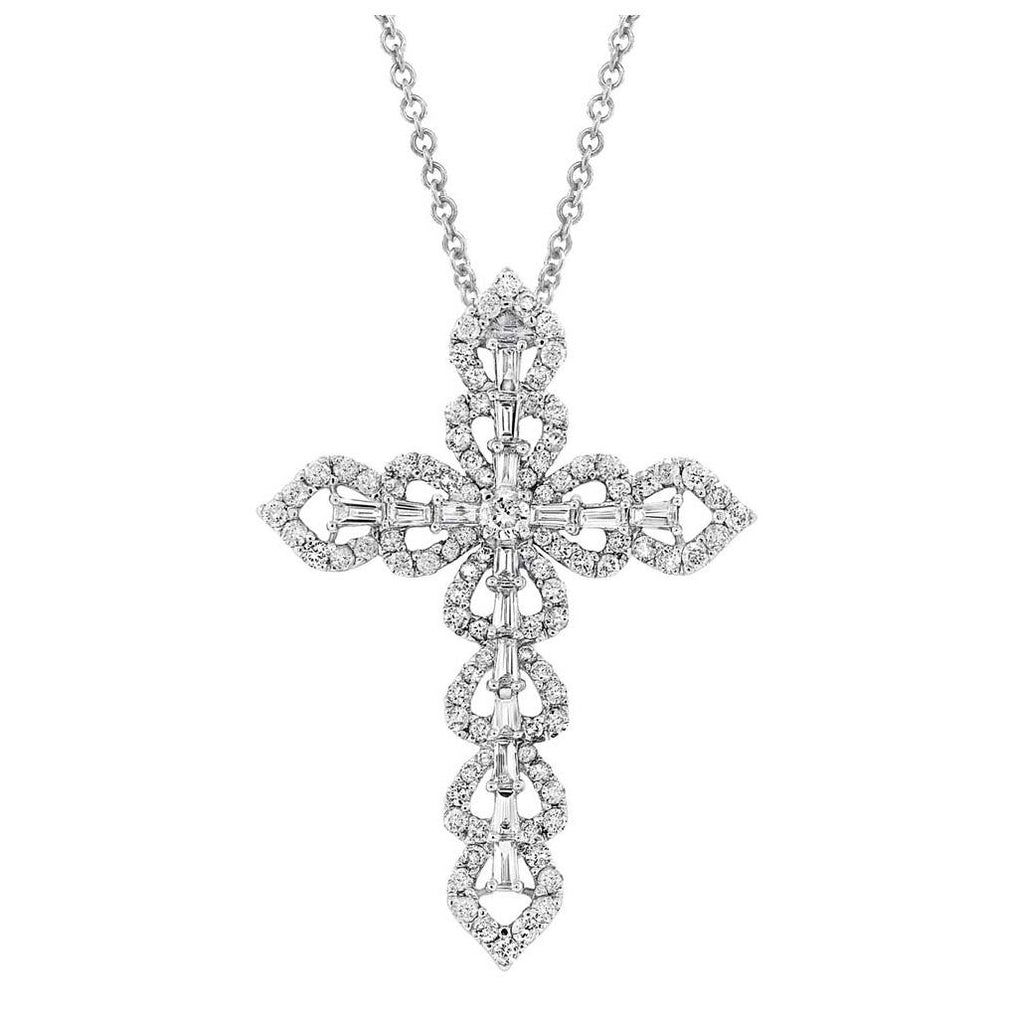 1.50 Ctw 18k White Gold Diamond Cross Pendant Necklace With 18 Inch Chain