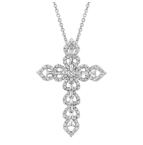 1.50 Ctw 18k White Gold Diamond Cross Pendant Necklace With 18 Inch Chain