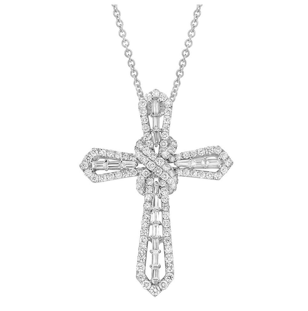 2.05 Ctw 18k White Gold Diamond Cross Pendant Necklace With 18 Inch Chain