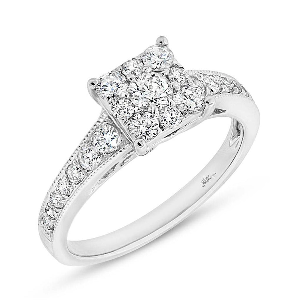 0.93 Ctw 18k White Gold Diamond Cluster Ring