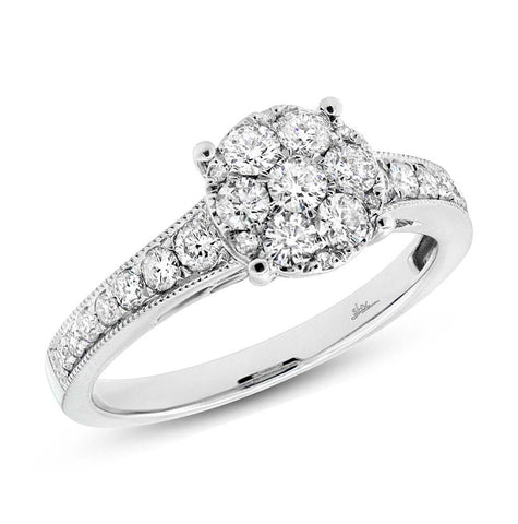 0.84 Ctw 18k White Gold Diamond Cluster Ring